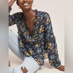 Meadow Rue Anthropologie Strasser Floral Blouse